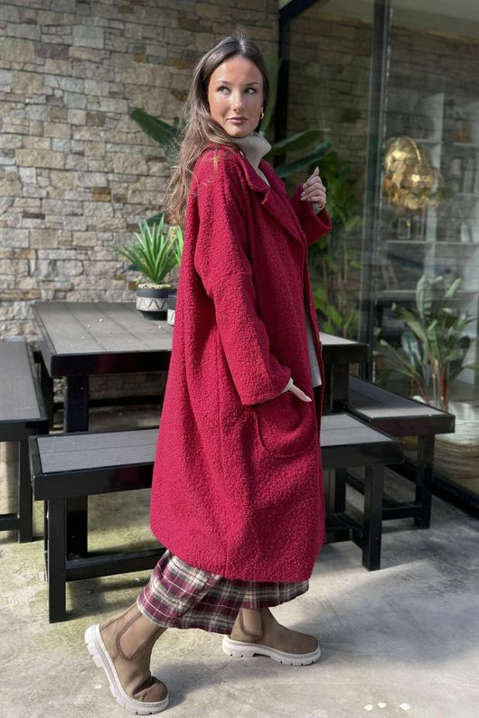 Boucle Single Breasted Coatigan Rouge 